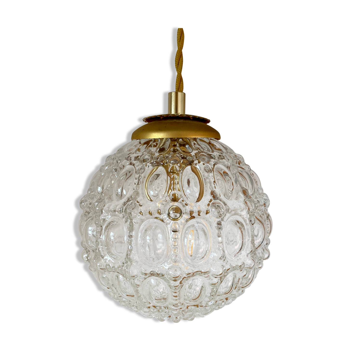 Vintage globe pendant lamp in molded glass