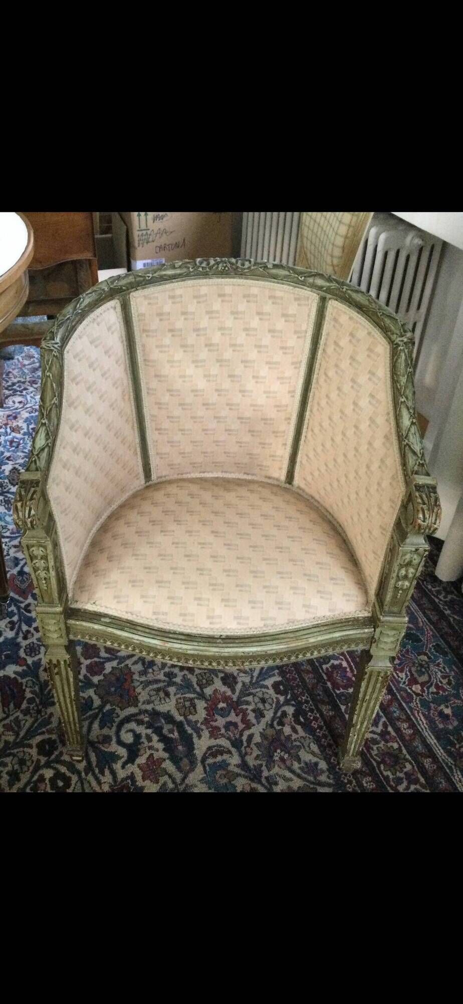 Antique Bergère armchair in Louis XVI style - Beige geometric fabric