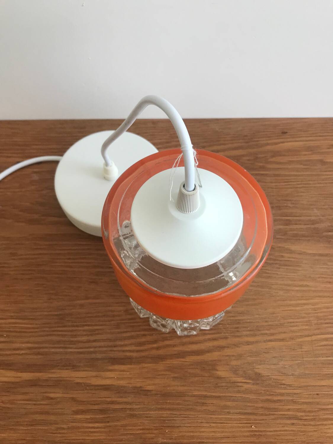 Vintage Glass Globe Pendant 70' Orange Band Electrical System New