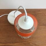 Vintage Glass Globe Pendant 70' Orange Band Electrical System New