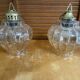 Pair of Vintage Suspension Lights with Iridescent Moulded Glass + Gold Metal