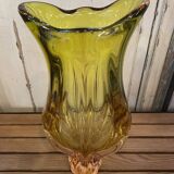 Bohemian glass vase by Joseph Hospodska in pink and yellow