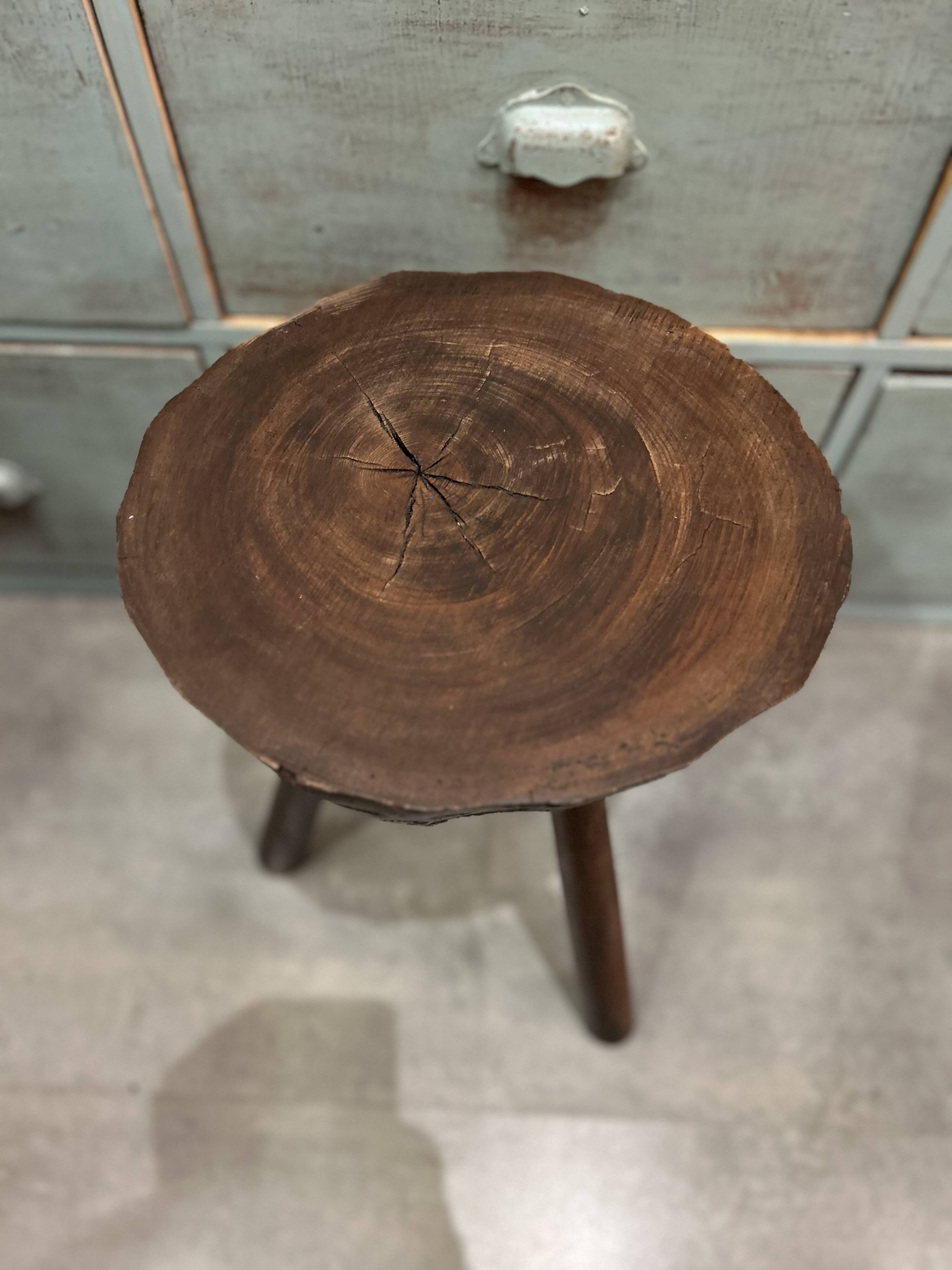 Brutalist tripod stool in solid wood