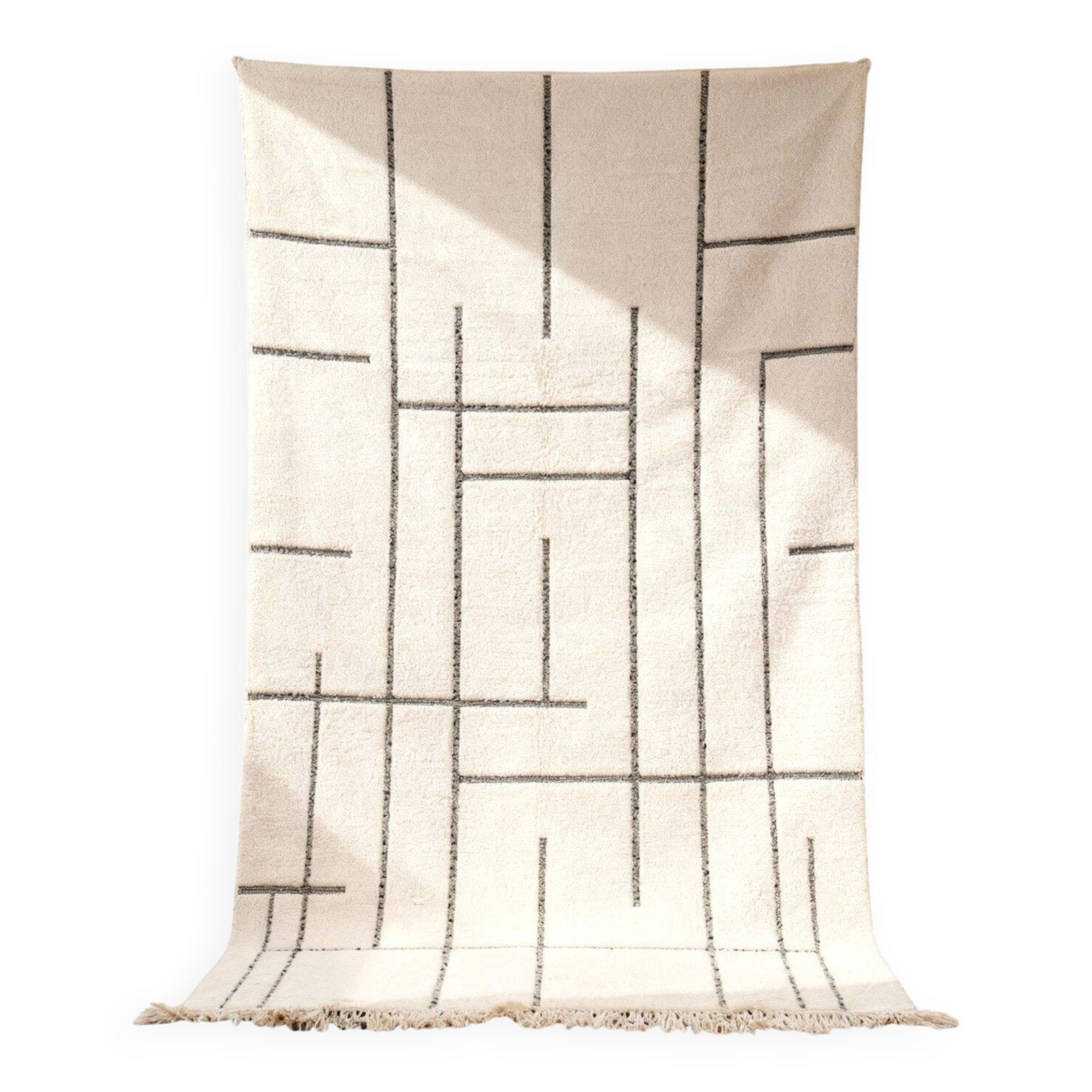 Tapis géométrique marocain blanc fait main – 2x3m laine premium