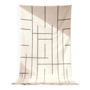 Tapis géométrique marocain blanc fait main – 2x3m laine premium
