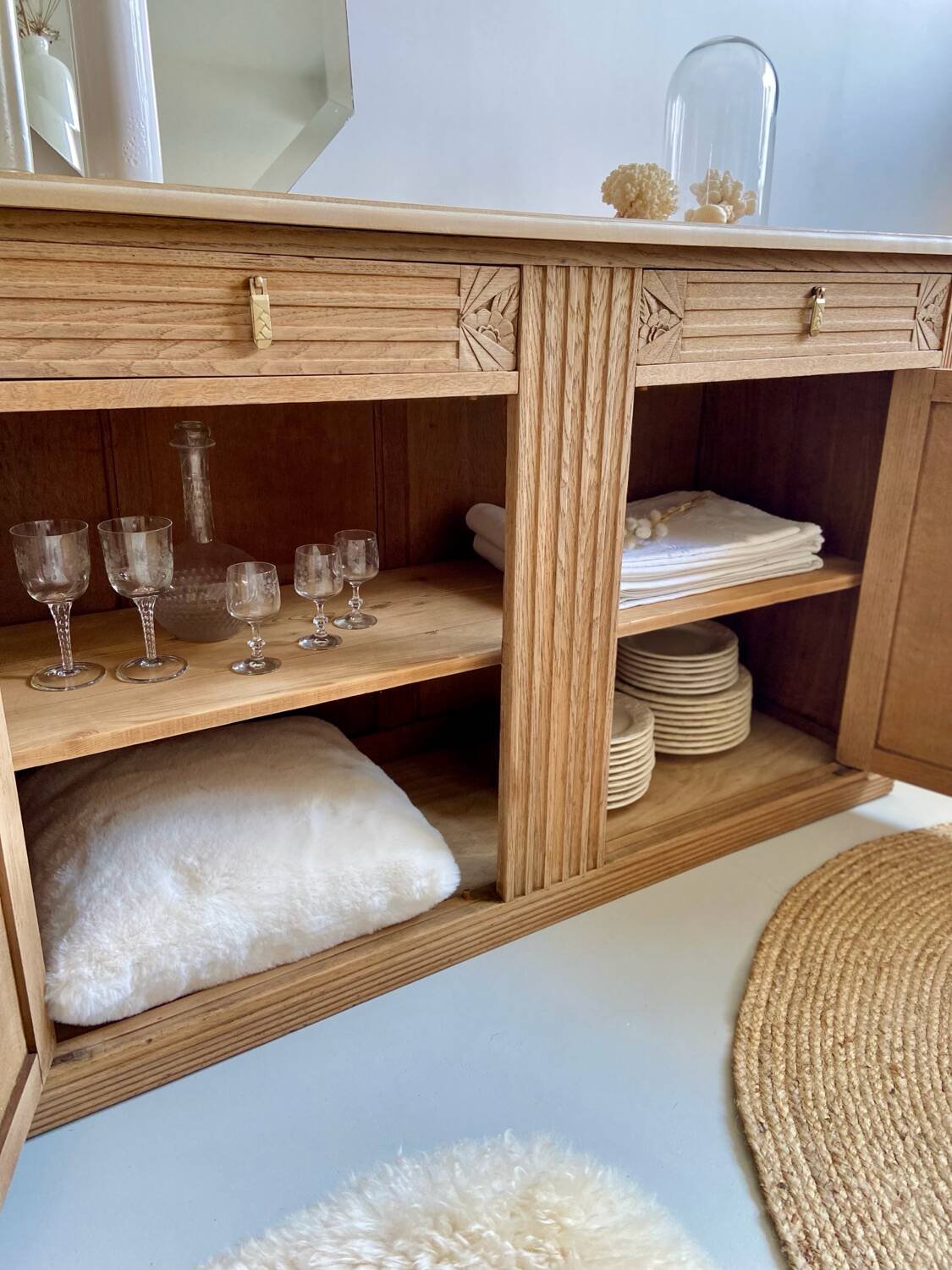 Grand buffet Art Déco en chêne massif - Enfilade vintage