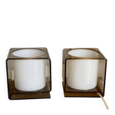 Pair of vintage 1960s smoked plexiglass bedside lamps.