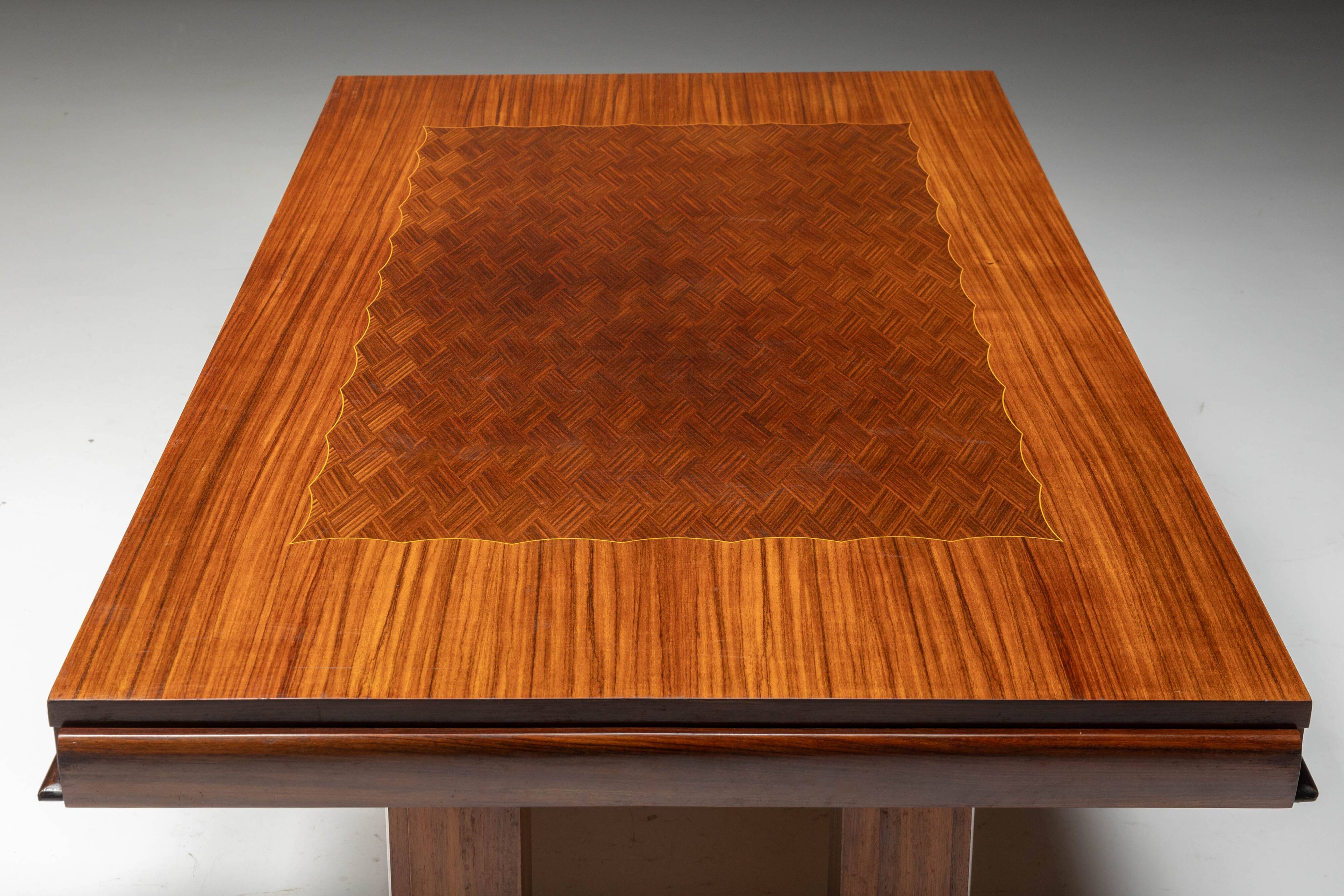 Art Deco parquetry dining table, France, 1930s