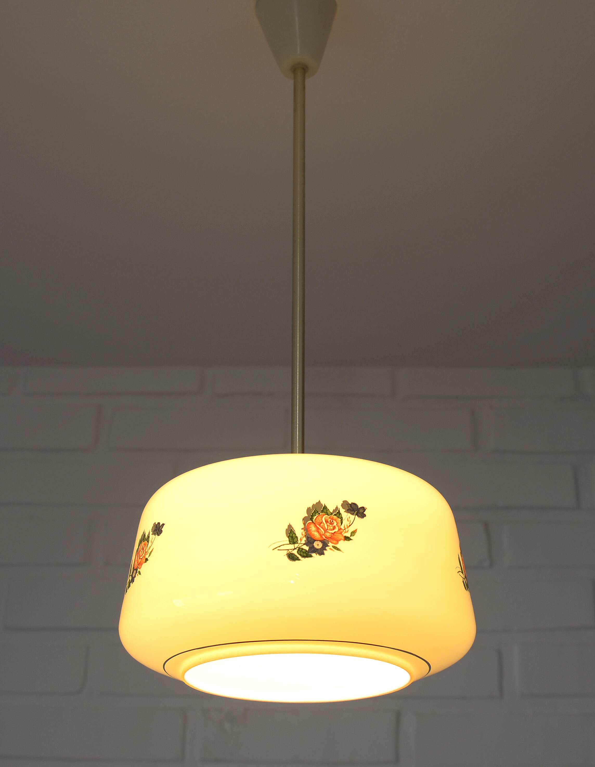 Vintage Beige Pendant Light / Retro Kitchen 1950 / Mid Century Glass Lamp