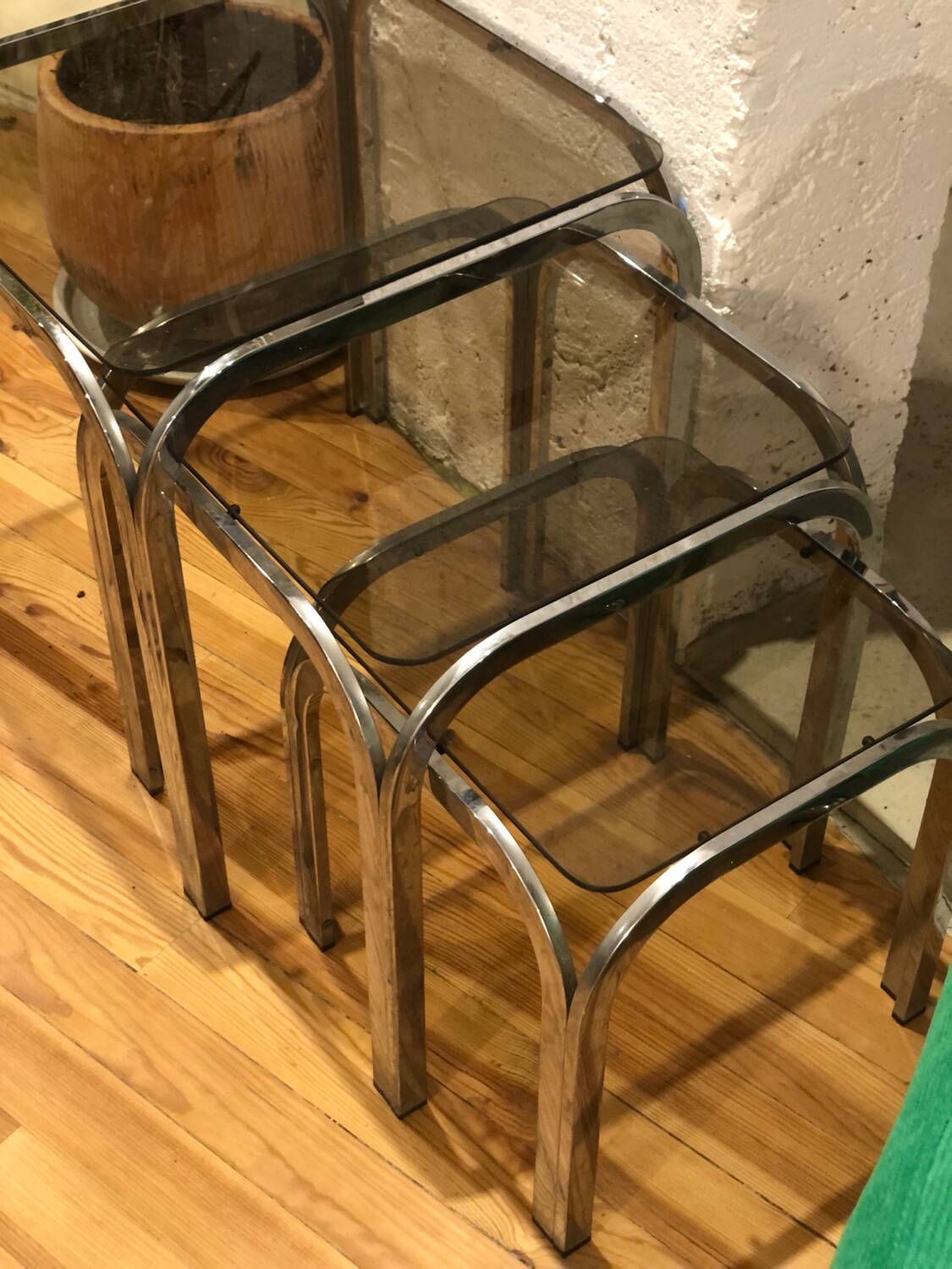 Chrome and smoked glass nesting tables
