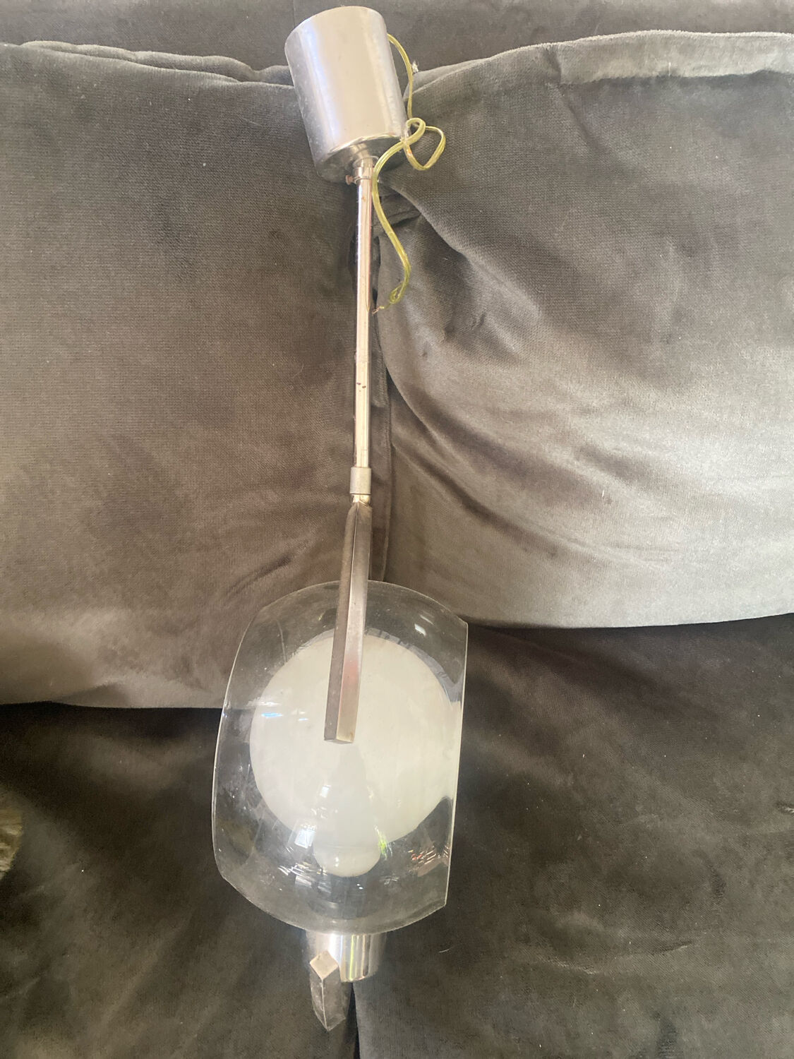 Modernist suspension 1970. Chrome and smoked globe.