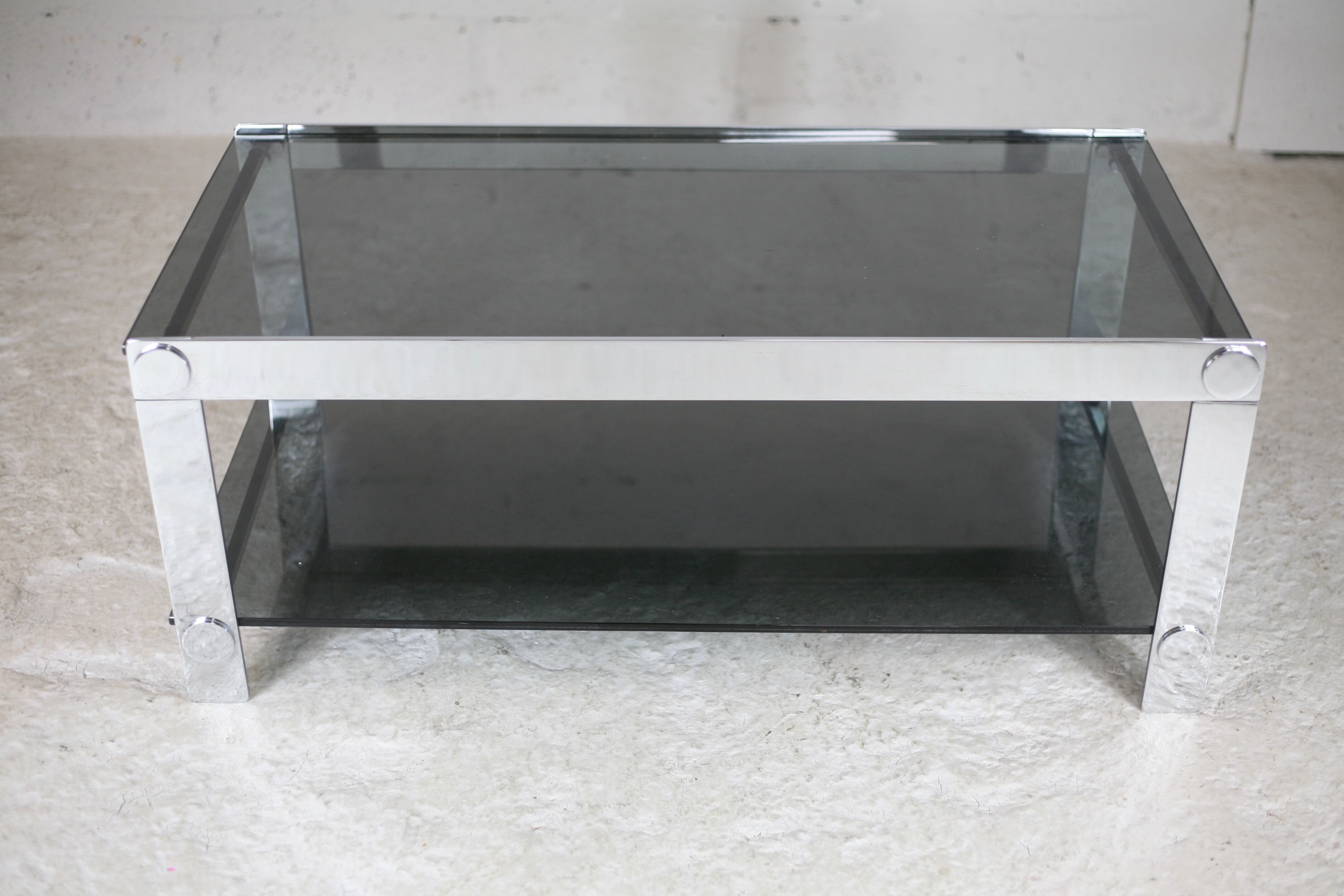 Coffee table steel and smoked glass, France, circa 1970