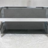 Coffee table steel and smoked glass, France, circa 1970