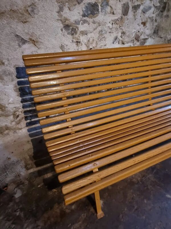 Banc de jardin français vintage en pin, milieu du 20e siècle