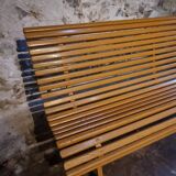 Vintage French garden bench in pine, mid-20th century.