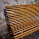 Vintage French garden bench in pine, mid-20th century.
