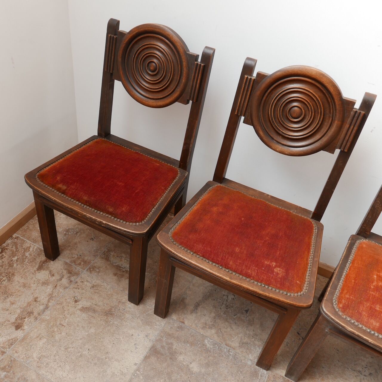 Set of Six Art Deco Oak French Dining Chairs (6)