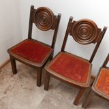 Ensemble de six chaises à manger art déco en chêne Français (6)