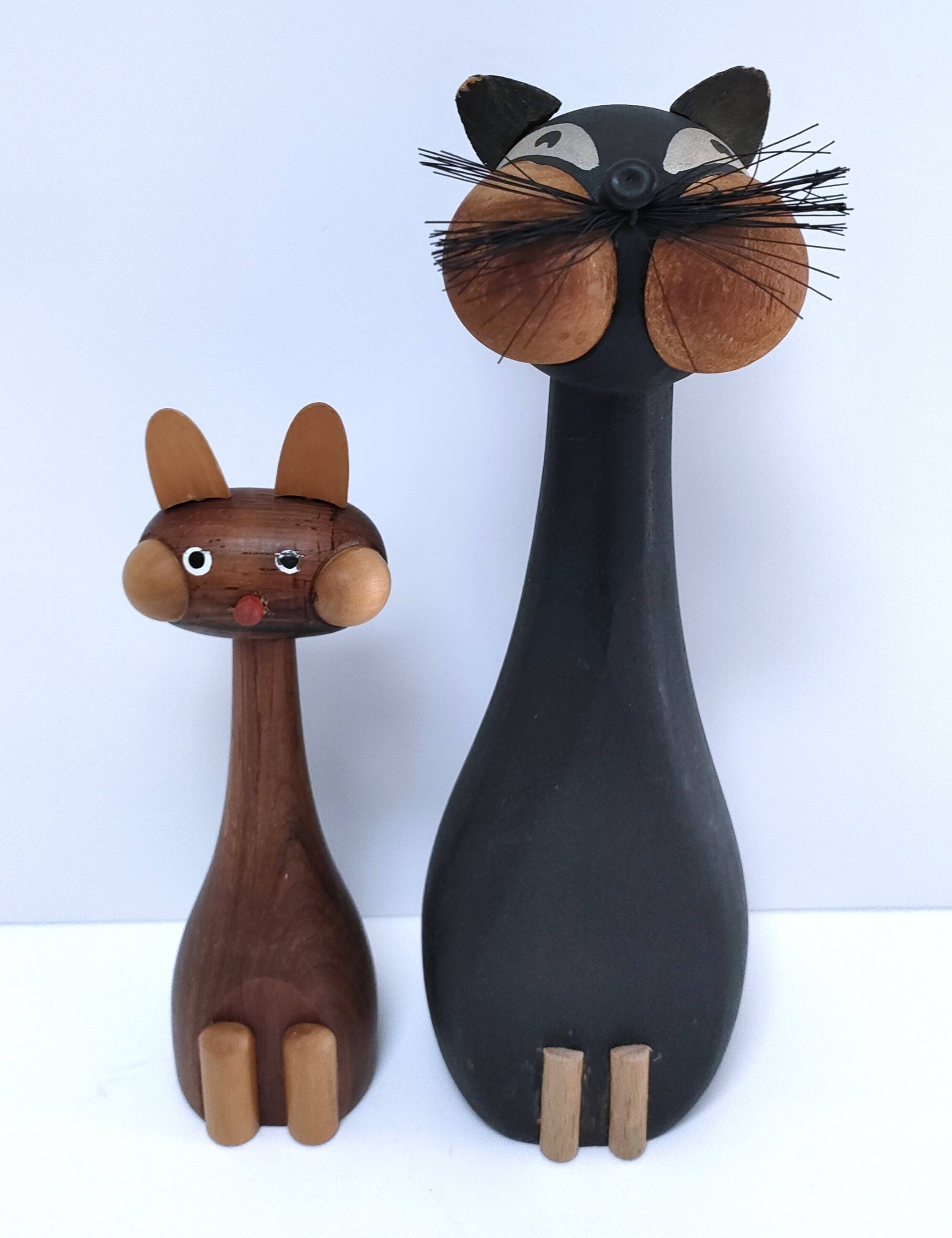 Deux chats bois design scandinave années 60 Laurids Lonborg