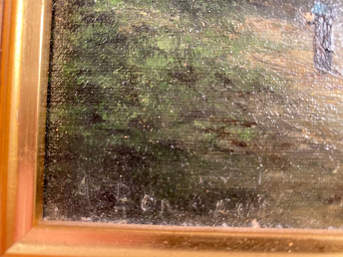 Alain Bonnaud (20th century), small oil on canvas. “Woman on a forest path”