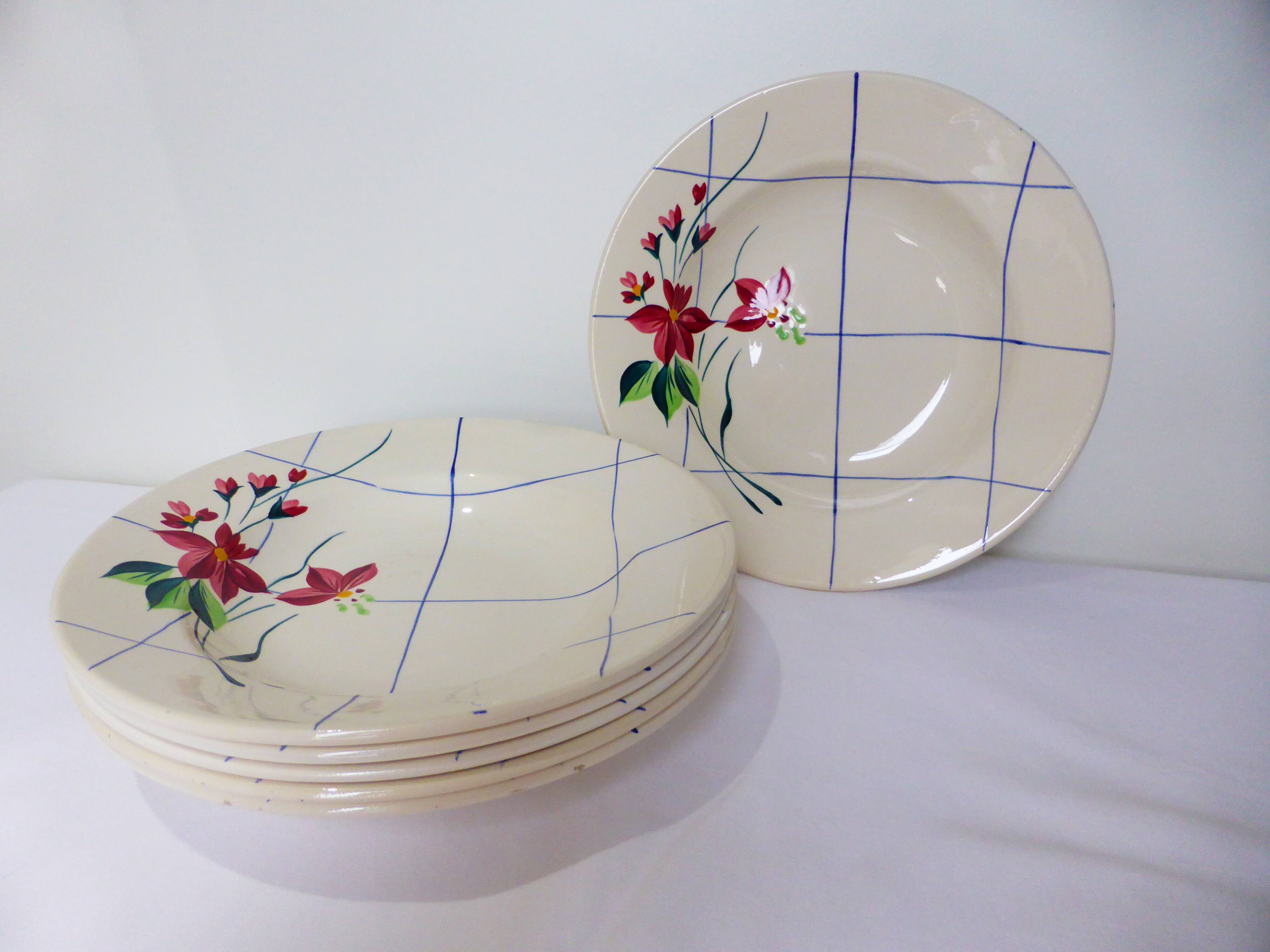 6 assiettes creuses vintage de Niderviller modèle Saumur 220512