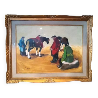 Peinture à l'huile sur toile chiffres signée ( termoli 1921- livorno 1979 )