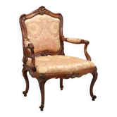 Antique Baroque armchair in walnut and fabric, Genoa, 18th century