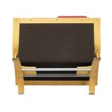 Two-seater red leather sofa by Roche Bobois on a bent beech base, France.