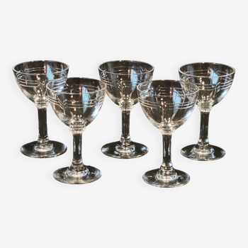 5 Old Small Liqueur Glasses In Engraved Baccarat Crystal