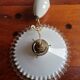 Vintage "rise and fall" lamp in opaline and porcelain