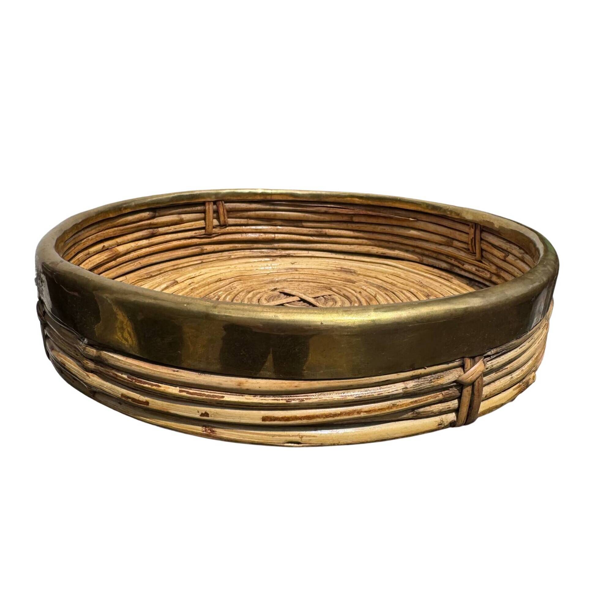 Rattan & Brass Tray | Pocket Tray | | Italy 1970s