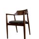 CURVED WOODEN DINING CHAIR WITH BROWN LEATHER SEAT
