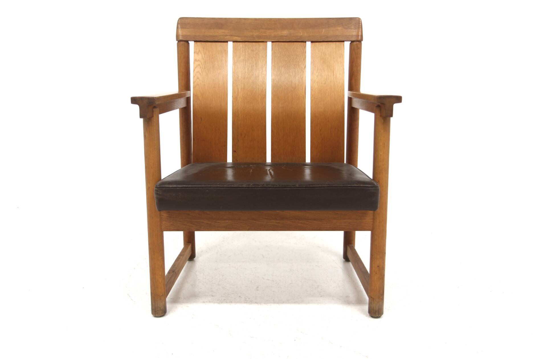 leather and oak armchair, Ferdinand Lundqvist, Sweden, 1960