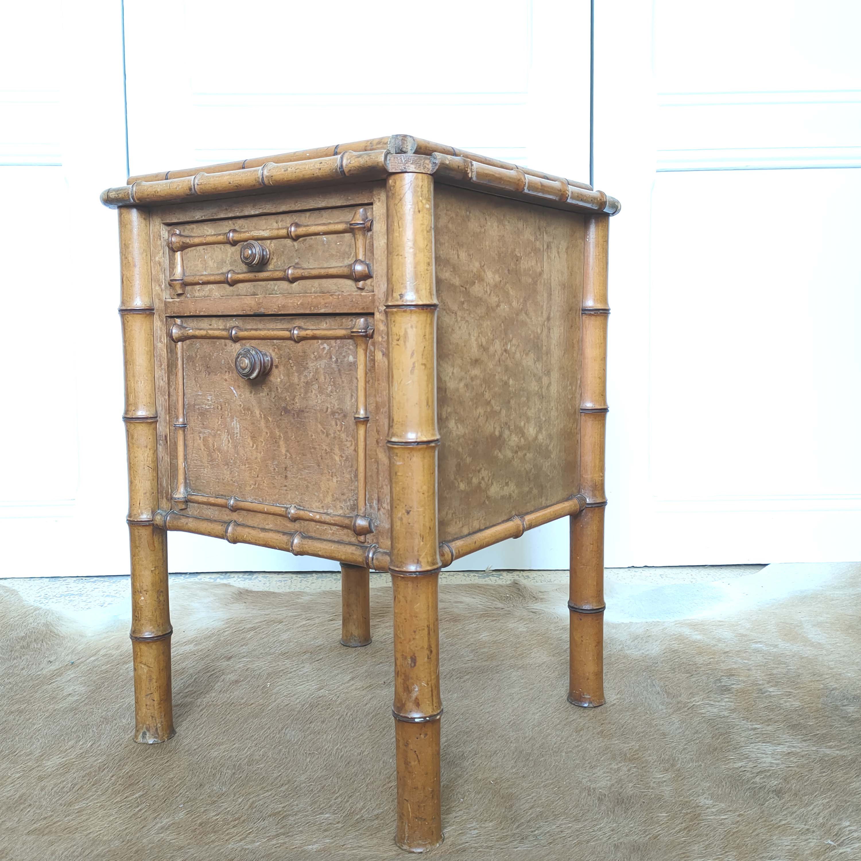 Faux bamboo wood bedside table