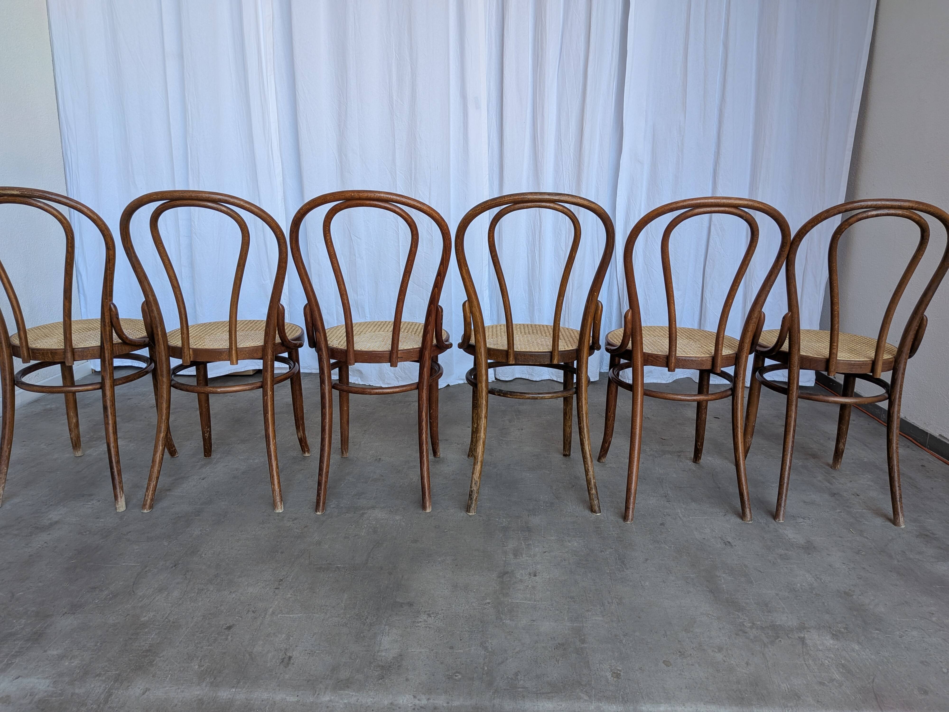 Set of 6 Bentwood Dining Chairs with Cane Seat / Bistro Thonet Style Chairs