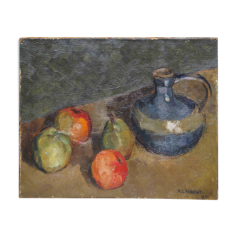 Still life with apples dated 1931 signed A. Laurent