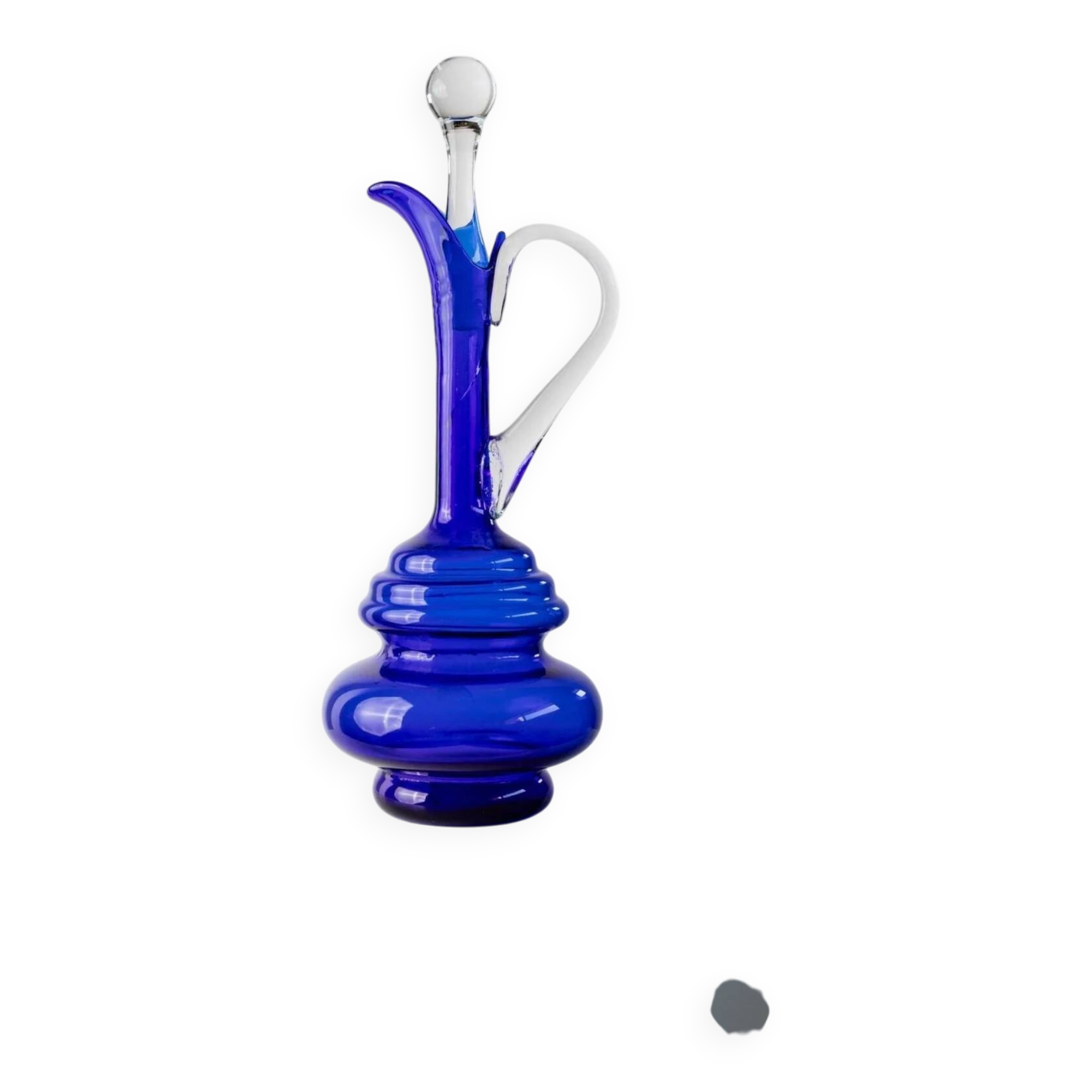Murano cobalt blue glass carafe with clear handle and stopper - 1960s Italy, vintage mid-century design