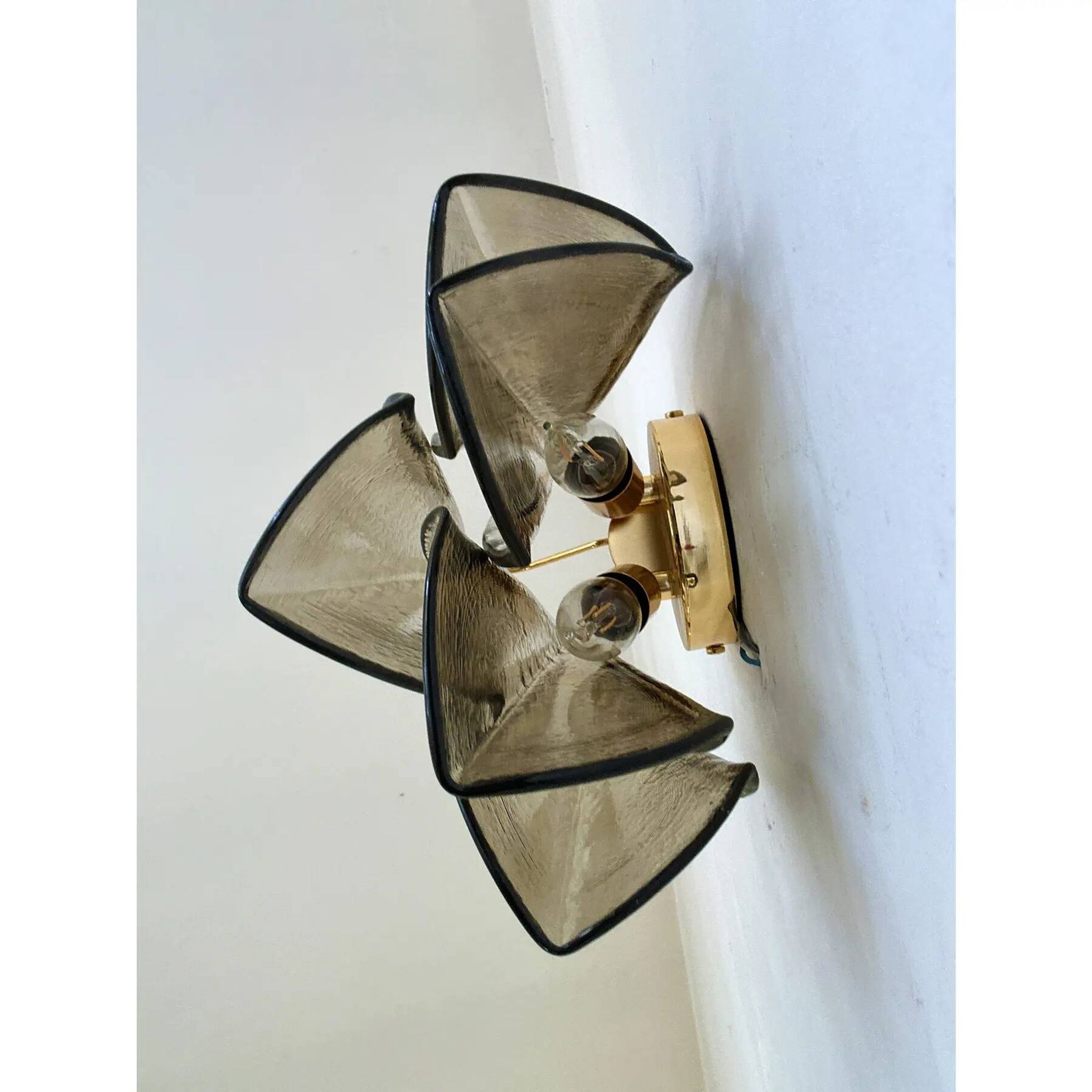 Contemporary Modern Smoked-Fumè "Rondini" Murano Wall Sconces- Set of Two