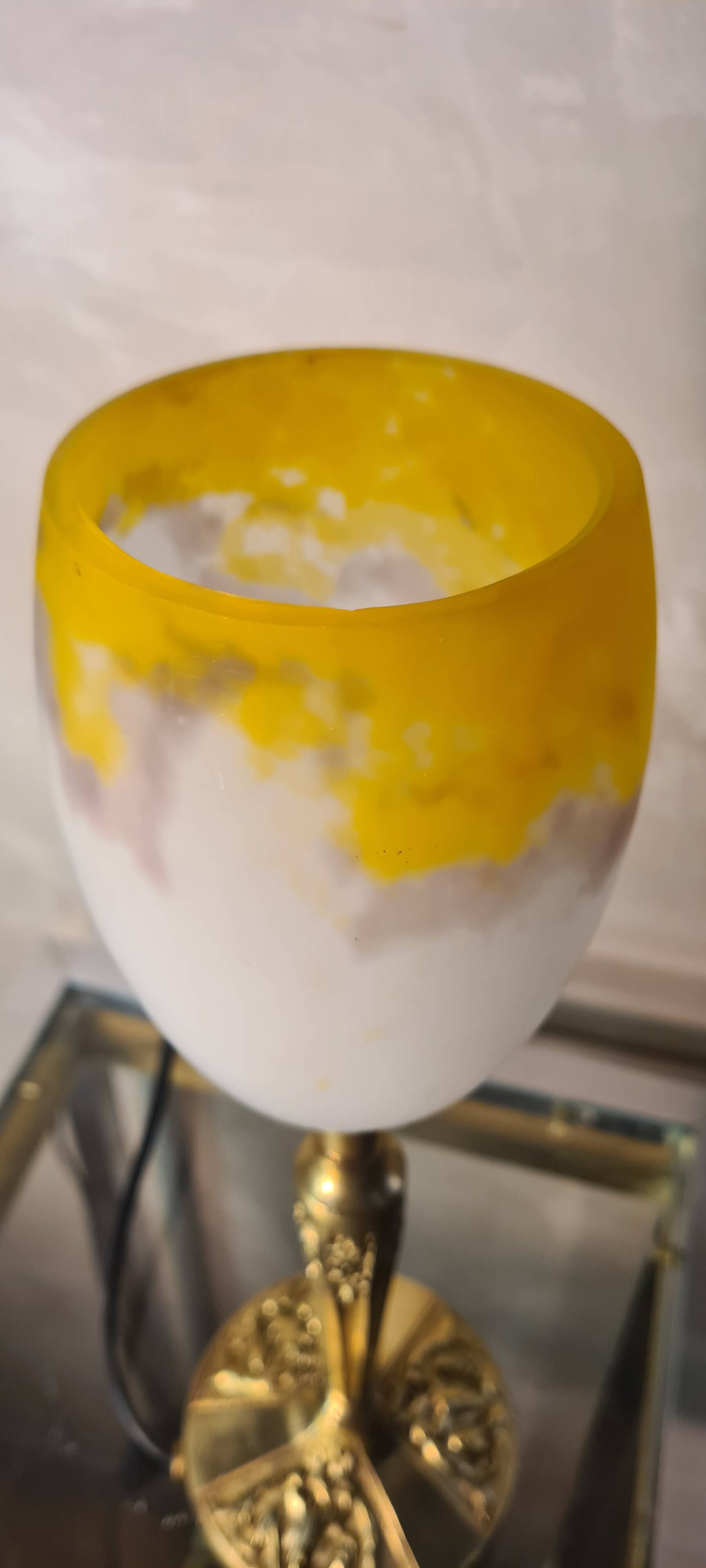 bronze lamp 1930 with its glass paste tulip signed Croismare (by the Muller brothers) 34x10