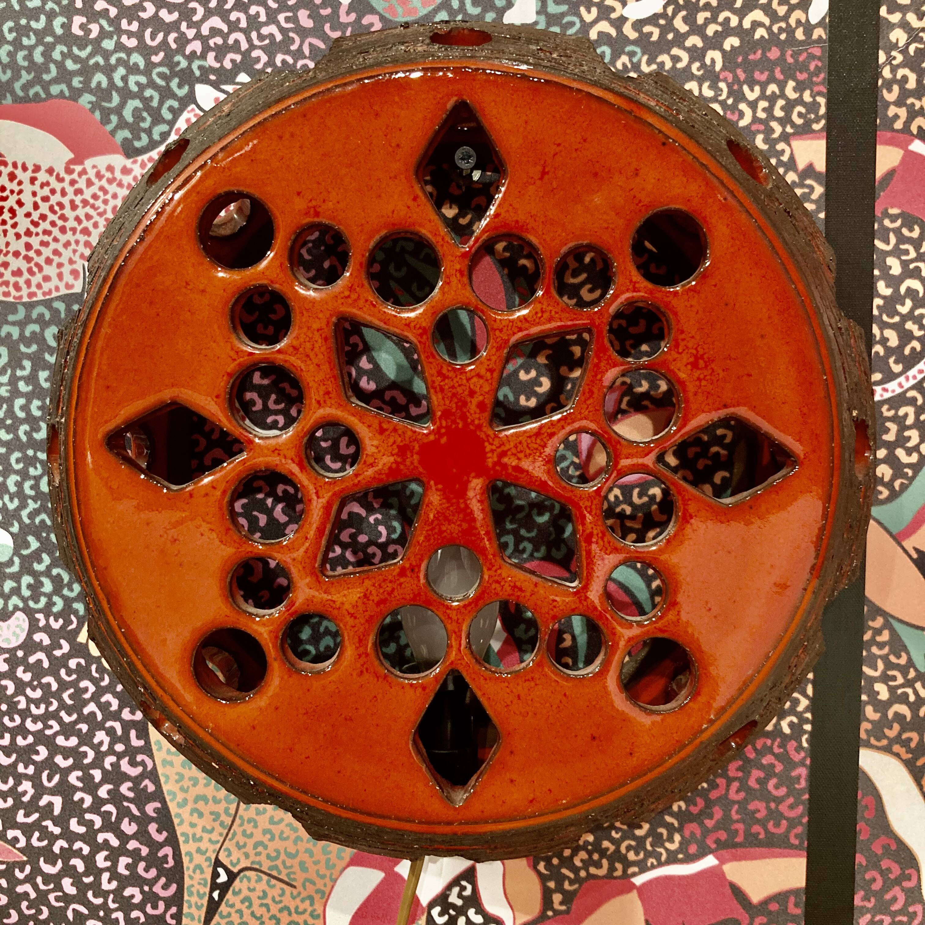 LARGE RED CERAMIC WALL LIGHT DESIGN 1950.