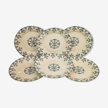 6 flat plates in opaque porcelain from Gien model Florence, iron earth - Antique French