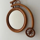 Rare wall mirror bicycle made of bamboo and rattan from the 1960s.