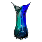 Vase sommerso vert et bleu par seguso, verre de murano, italie, 1970