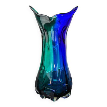 Vase sommerso vert et bleu par seguso, verre de murano, italie, 1970