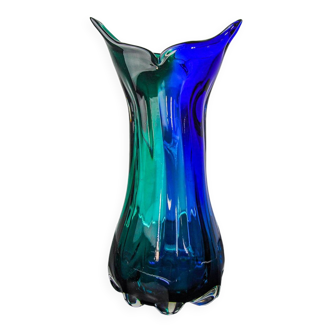 Vase sommerso vert et bleu par seguso, verre de murano, italie, 1970