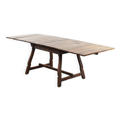Table à manger extensible suisse antique en chêne du milieu du XIXe siècle