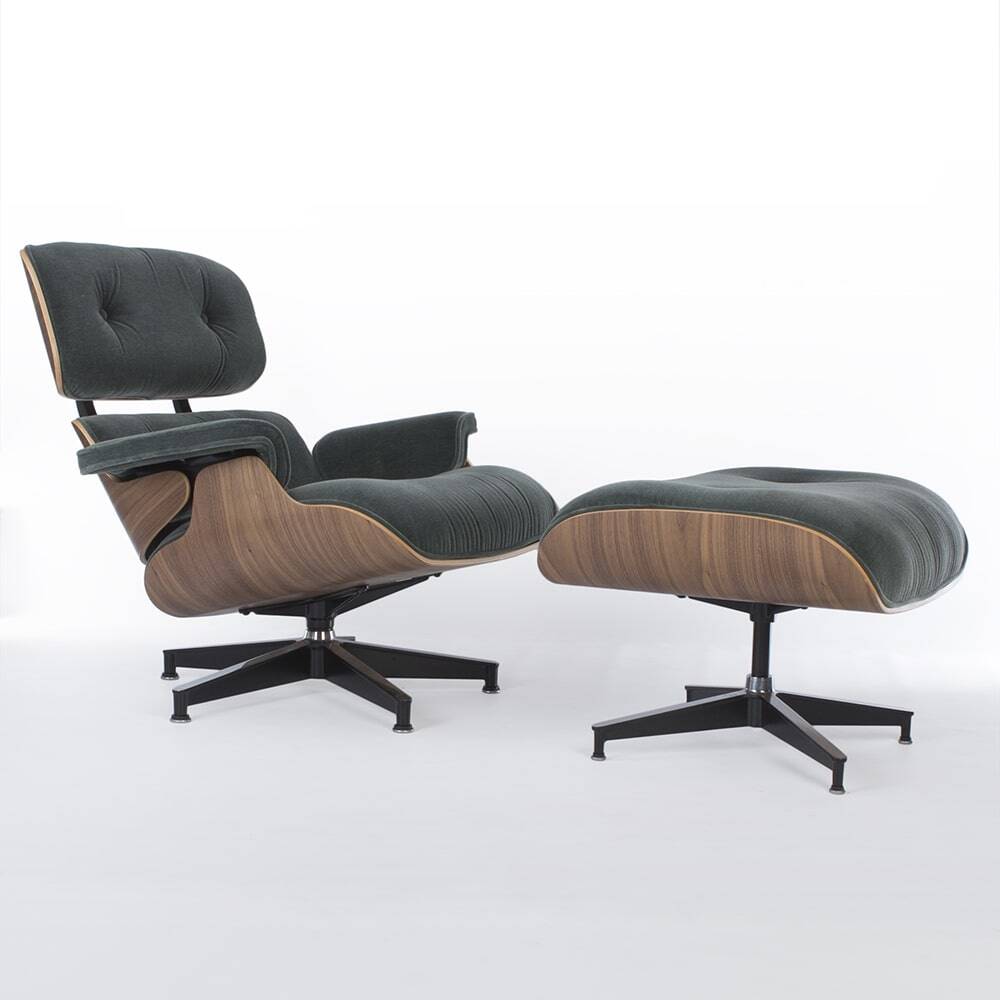 Green Mohair & Walnut Herman Miller Original Eames Tall Lounge Chair & Otto