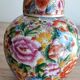 Large Chinese ginger jar with multi-colored porcelain lid