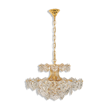 Chandelier, brass and crystal by Kinkeldey, Germany, 1970s.
