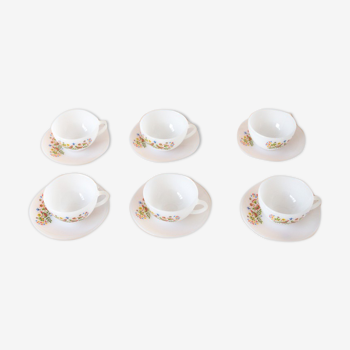 6 tasses à café arcopal Luminarc oiseaux et fleurs